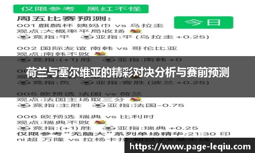 荷兰与塞尔维亚的精彩对决分析与赛前预测